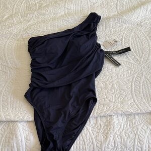 NWT La Blanca One-Shoulder Swimsuit in Navy